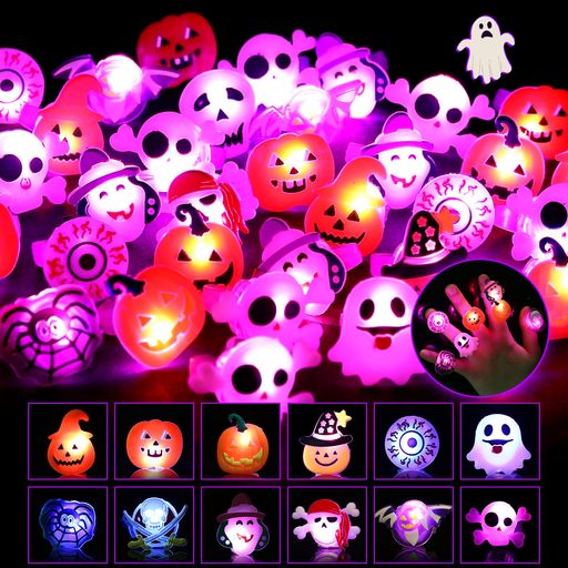 LIHAO光る指輪ハロウィンおもちゃ【50個入】全12種ランダム販売お祭り景品縁日グッズ飾りライブ用キラキラリングピカピカ光るリングプレゼント子供・大人対応可