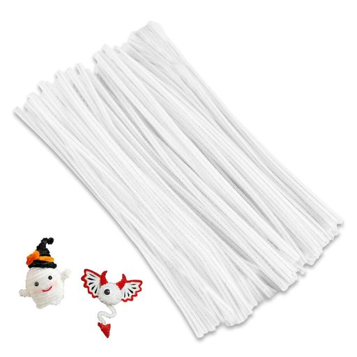 手芸モール単色白約100本6mmカラーモールフラワー幽霊クラフトモールDIY手作り素材工作モールハロウィン飾り/インテリア飾り/パーティー/贈り物【作り方を付き】(ホワイト)