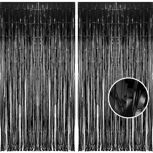 BRAVESHINE【2枚セット】フリンジカーテンパーティー飾りタッセルカーテ1m*2.5m誕生日卒業ハロウィン忘年会パーティーの背景お部屋の装飾(ブラック)