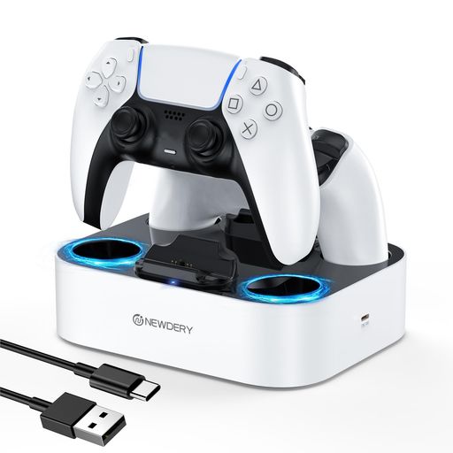 NEWDERYPS5コントローラー充電スタンド急速充電2台同時充電可能置くだけ充電可能過充電防止USB-Cケーブル付属LED指示ランプ付きホワイト NEWDERYPS5コントローラー充電スタンド急速充電2台同時充電可能置くだけ充電可能過充電防止USB-Cケーブル付属LED指示ランプ付きホワイト