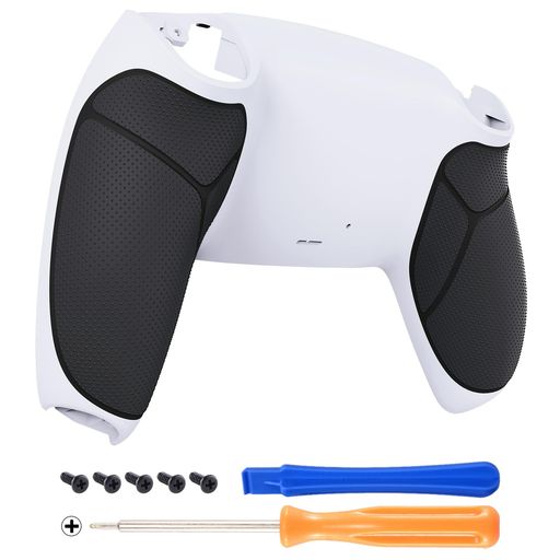 eXtremeRateps5コントローラー用ラバライズドグリップカスタムバックハウジングボトムシェル、ps5コントローラー対応交換用バックシェルカバー【ホワイト&ブラック】
