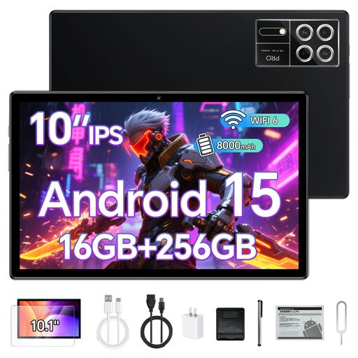 10インチAndroid15タブレット、12GBRAM+256GBストレージ+最大1TB拡張可能、A5238コアCPU、8000mAhバッ..