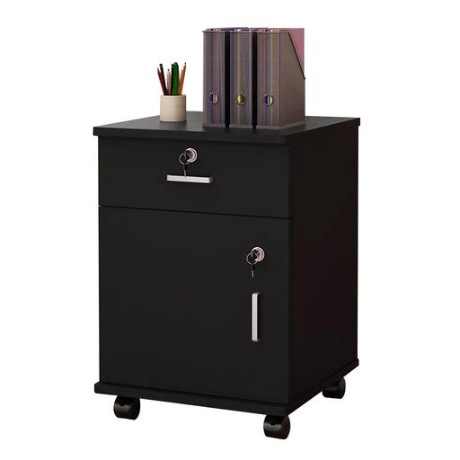 Jizaデスクワゴン袖机3段引き出し大容量A4対応ファイルキャスター搭載鍵付き2段式扉付きフルオープン高..