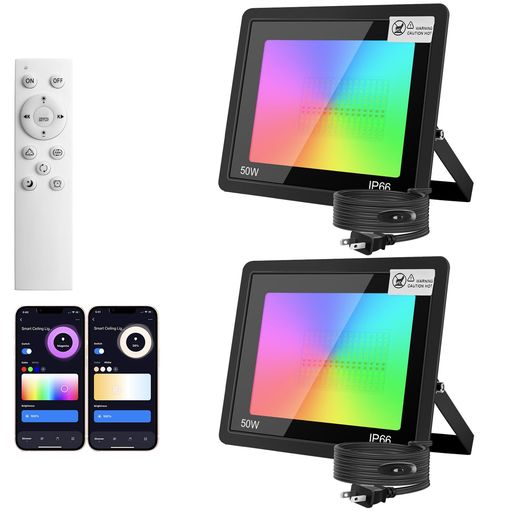 【第3世代目&1リモコンで複数台制御可】スマート LED投光器 50W Alexa Google対応 カラーライトRGBCW1600万色 2700K-6500K 屋外 ガーデンライト 1-100%調光調色 100-110V IP66防水 フラッドライト