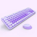 可愛いキーボードマウスセットかわいいカラフル2.4Gレシーバー丸型キーキャップ女性人気口紅104キー静音無線レディースワイヤレスキーボード多彩ノートPCワイヤレスキーボード(薄紫)