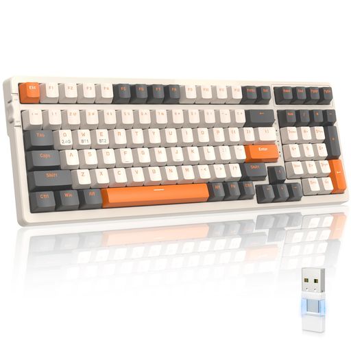 MAGIC-REFINERゲーミングキーボードワイヤレスBLUETOOTH+2.4G連続TYPE-C+USBレシーバー無線小型100キーホットスワップテンキー付きゲーミング、オフィス用WINDOWSMACIPADIOS