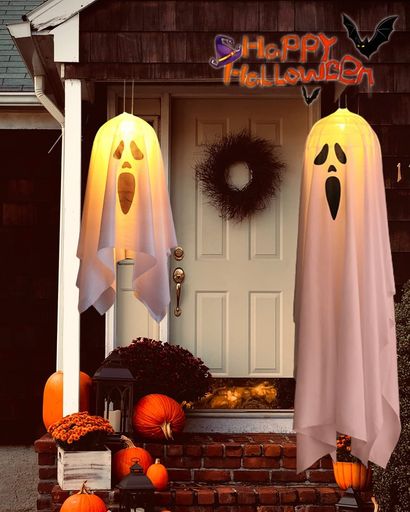 ハロウィン装飾ライト幽霊イルミネーションライトストリングライト電池式ゴーストライト化け物屋敷ハロウィン飾り屋外恐怖の雰囲気室外室内LED電飾(ホワイト大きい)