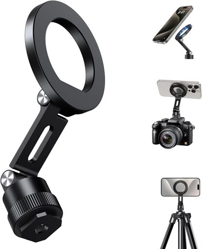 ElitehoodMagSafe対応スマホホルダー三脚磁気式360°回転横も縦も撮影可角度調整超強力磁力片手操作MagSafe三脚マウント1/4ネジ穴ホットシュー付きiPhone16/15/14/13Androidに対応