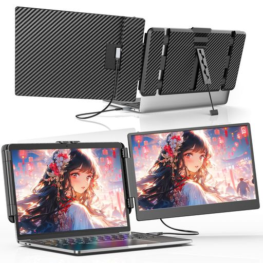 Laptomoデュアルモニター14インチIPSモバイルモニターFHD1080Pポータブルデュアルスクリーンノートパソコンディスプレイ拡張、に適用ノートパソコン13-17インチUSB-C/HDMIポート付き、対応(2)