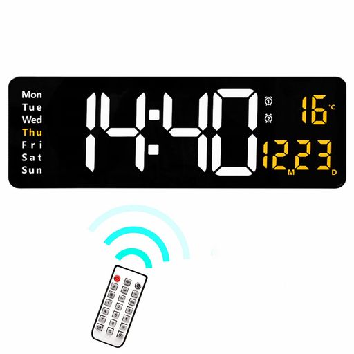 セクションBOMU-TECH無限BOMUデジタル時計大型16インチ発光見やすい壁掛け静音ファッション多機能LED目覚まし時計正逆計時間/日付/温度/曜日同スクリーン表示USB給電記憶機能リモコン操作便…