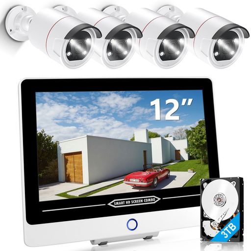 【最新500万画素】防犯カメラ屋外POE給電3K12型防犯モニター3テラHDDAI人物検知防犯灯発光フルカラー暗..