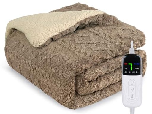 Heshare電気毛布掛け敷き兼用160*130cm速暖7段階温度調整1-10時間タイマー付き厚手生地洗える電気ブランケットふわふわ省エネダニ退治過熱保護抗菌防臭洗濯可能防寒対策暖房器具PSE認証済み