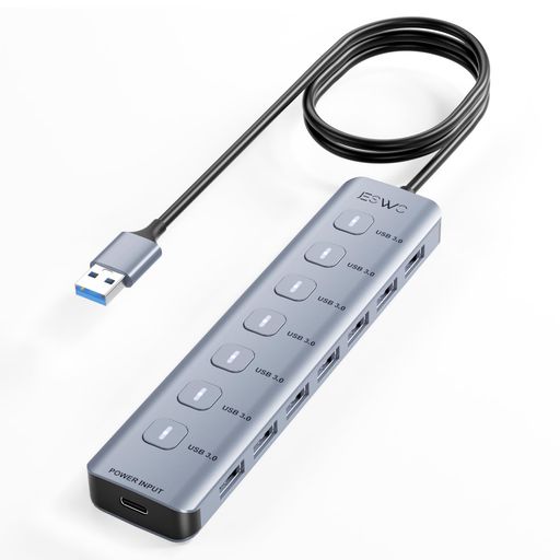 JESWOUSBハブUSB3.0HUB7ポート100cmケーブル独立スイッチUSB3.0ハブUSB拡張ウルトラスリム5Gbps超高速..