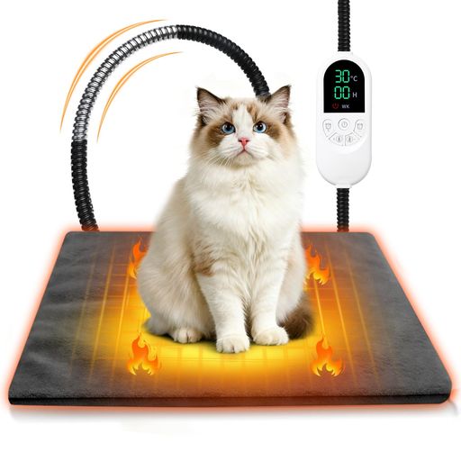 glossaveペット用ホットカーペット24時間タイマー30-60°C段階温度調節犬猫小動物用ぺットヒーターマット噛みつき防止保護管付き電気ホットマットペット加熱パッド暖房器具過熱保護防水難…