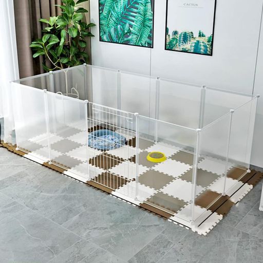 ZAFAペットフェンスペットサークル45x35cmドア付き自由組み立て柵小型犬ジョイント式パネル仕切り脱走防止パーテーションペットゲージセット透明パネル12枚