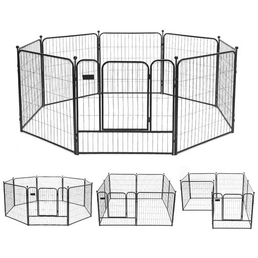 PETTOM犬サークルペットフェンスペットケージ犬ゲージ中大型犬用スチール製コンパクト8枚組高さ80cm高..