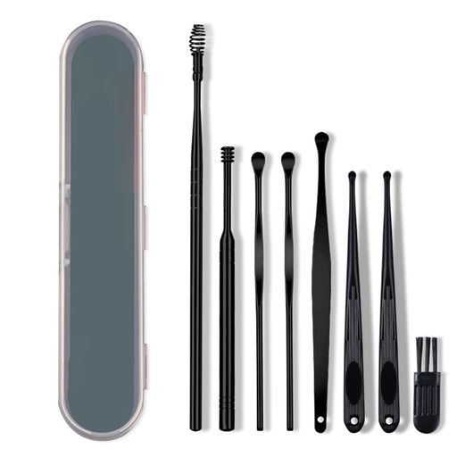 Coollooda耳かきステンレス製【8本セット】みみかきスプリング型多種類の形状水洗い携帯便利専用収納ケ..