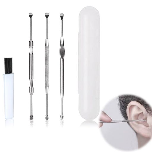 Liroyal耳かき耳掃除(4点セット)みみかき耳掻きセット耳垢クリーニングステンレス製ブラシ付き専用ブラ..