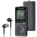 HANRONGDA携帯ラジオ小型歩数計名刺サイズ充電式AM/FM/ワイドFM対応ステレオ対応デジタル時計とスリープタイマー機能付き70局メモリー通勤旅行に最適日本語説明書付属HRD-602灰