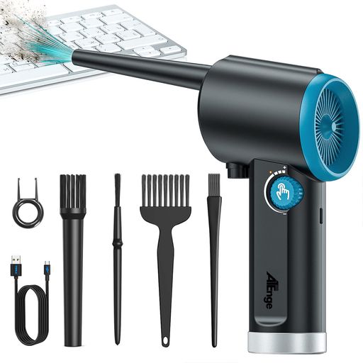 ATEngeusエアダスター6600mAhコードレス58000RPM無段階風量調整USB-C充電ブラシレスモーター7種アクセ..