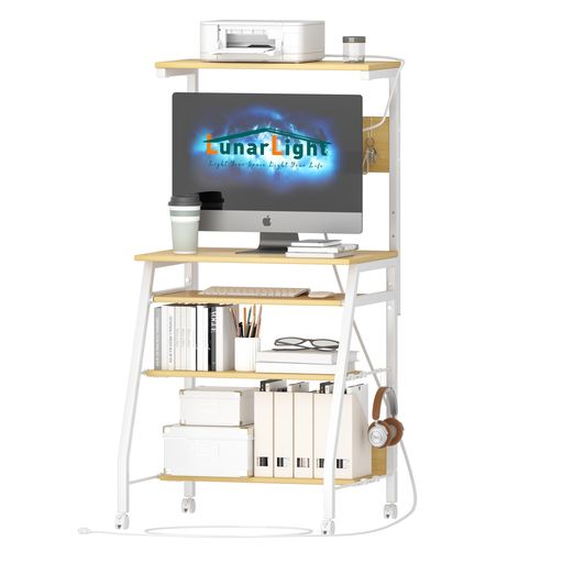 LunarLightPCパソコンデスク机幅60奥行53高さ72cm3段調節モニター台(35.2~47.2cm対応)テレワークプリン..