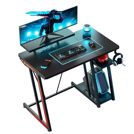YeTomゲーミングデスク100cm2段収納棚付き高さ調整可能カーボン製ゲームデスク60cmモニター支架(eスポ..
