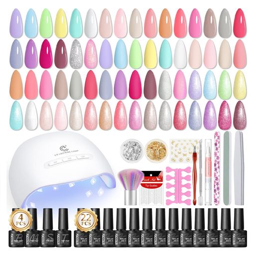 PEACECOLORジェルネイルキット全39点22色ジェルネイルセットカラージェルUVネイルライト4PCトップコート&ベースコート付きネイルシールスタータキット...