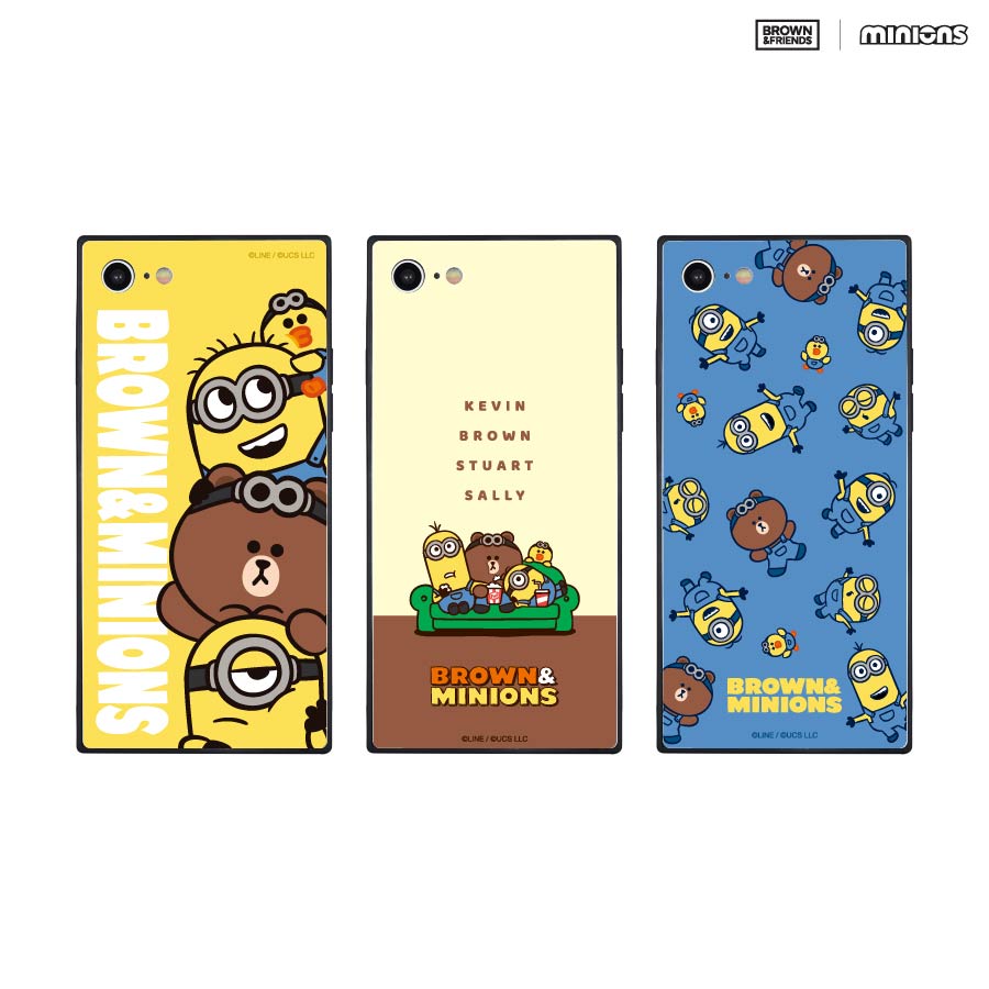 BROWN＆MINIONS　iPhoneSE(第2世代)/8/7対応 スクエアガラスケース