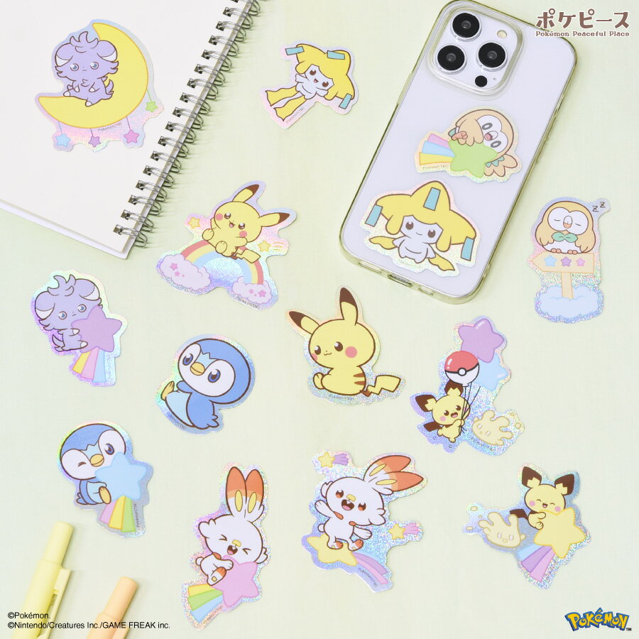 【公式】ポケットモンスター ポケピース モバイルステッカー シール ステッカー スマホアクセサリ ピカチュウ ポッチャマ ニャスパー モクロー ヒバニー ピチュー マホミル ジラーチ ホログラム かわいい デコレーション 耐水 コーティング タブレットのサムネイル