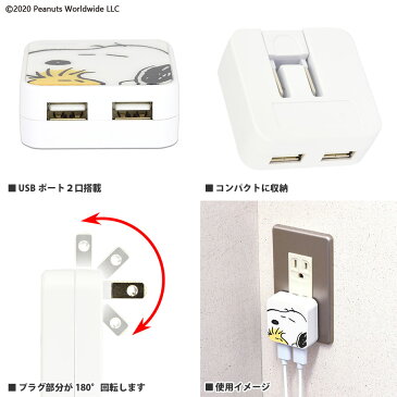 ピーナッツ USB2ポート ACアダプタ