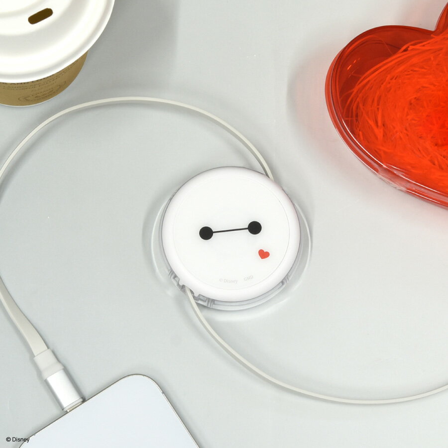 【公式】ディズニーキャラクター ／ PD60W 対応 USB2.0 リール式 Type-C ケーブル ベイマックス タイプC ケーブル typec コード USB-C usbc コンパクト ケーブル収納 持ち運び 急速充電 スマホ充電 モバイル充電 充電コード 1m 100cm ホワイト 可愛いのサムネイル