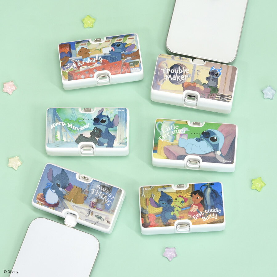 【公式】ディズニーキャラクター ／ Lightning / Type-C コネクタ付き リチウムイオン充電器 4000mAh ディズニー Disney モバイルバッテリー スマホ充電器 スティッチ リロ スクランプ ホワイト ブルー 直差し タイプC ライトニング アイフォン iPhoneのサムネイル