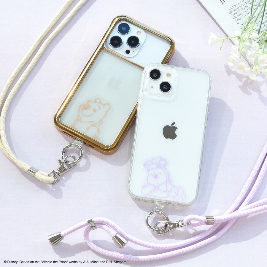 【公式】 ディズニーキャラクター ／ マルチリングプラス ストラップセット プーさん ファニーフェイス スマホストラップ スマホショルダー ショルダーストラップ ネックストラップ スマホ リング グリップ パープル ピンク ベージュ くまのプーさん グッズのサムネイル