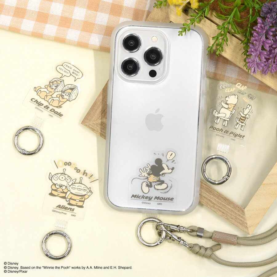 【公式】 ディズニーキャラクター、ピクサーキャラクター ／ マルチリングプラス トイストーリー マルチリング スマホリング クリア ストラップホルダー ホールドリング ストラップ スマホショルダー ミッキー チップ デール プーさん リトルグリーンメンのサムネイル