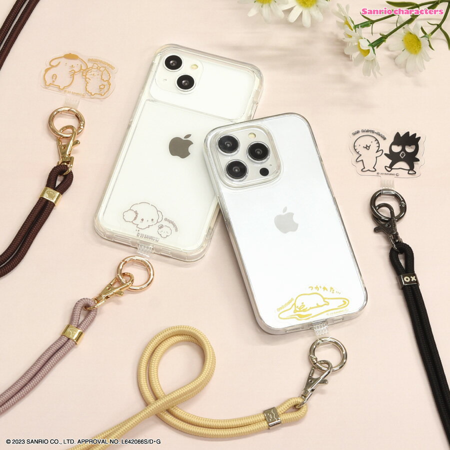  サンリオキャラクターズ マルチリングプラス ストラップセット スマホ ストラップ スマホショルダー iPhone ショルダーストラップ ネックストラップ スマホリング こぎみゅん ポムポムプリン バッドばつ丸 ぐでたま 透明 クリア グリップ かわいい