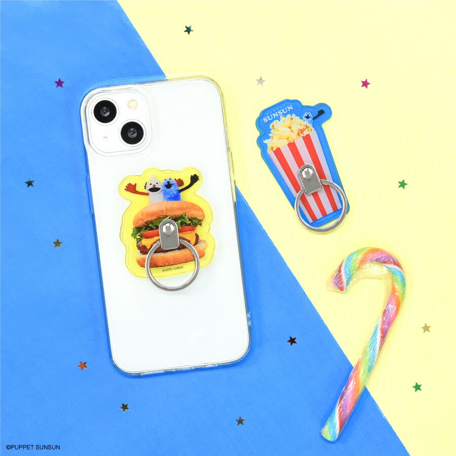 【公式】PUPPET SUNSUN マルチリング パペットスンスン スンスン ノンノン スマホリング スマホアクセサリ iPhone アイフォン Android アンドロイド スマホスタンド スマホグッズ アクセサリ ホールドリング クリア 透明 落下防止 スマホ イエロー ブルー プレゼント
