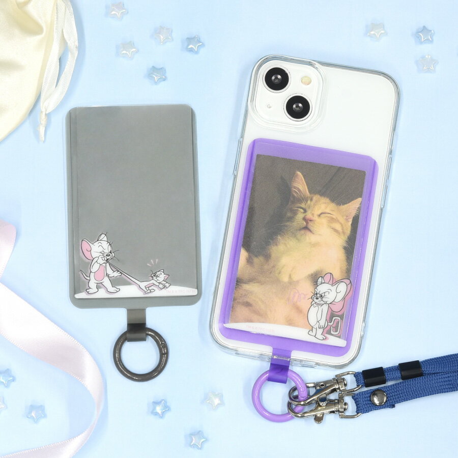 【公式】トムとジェリー マルチリングプラス ポケット トムジェリ マルチリング スマホリング スマホショルダー スマホストラップ スマホストラップホルダー カードホルダー カードケース カード カード入れ トレカケース 定期入れ ICカード ペット グレー パープル かわいい