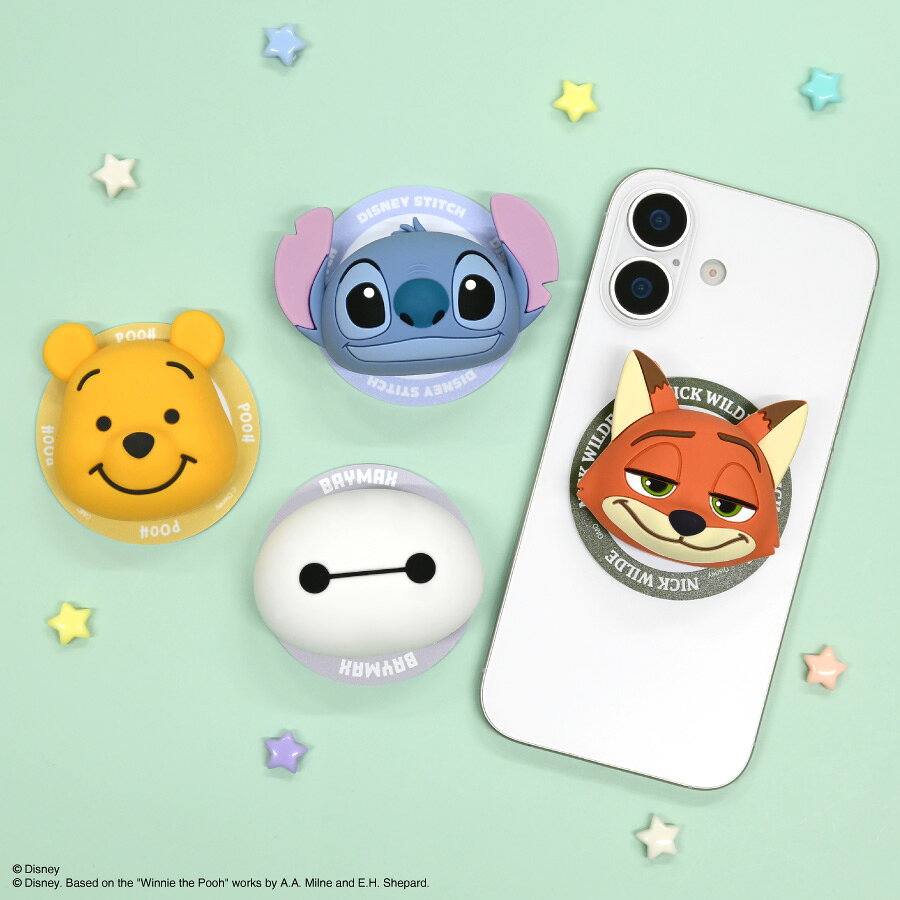 [공식] 디즈니 캐릭터 / MagSafe 대응 멀티 그립 디즈니 닉 와일드 스티치 베이 맥스 푸씨 스마트 폰 그립 홀드 링 스마트 폰 스탠드 미러 거울 iPhone 17 16 15 14 13 12 시리즈 아이폰 스마트 폰 액세서리
