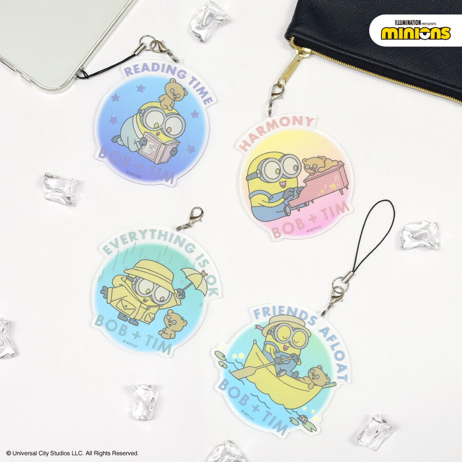 【公式】『怪盗グルー／ミニオンズ』シリーズ モバイルアクリルストラップ Lサイズ 怪盗グルー ミニオンズ アクリルストラップ アクリルキーホルダー アクリルチャーム ミニオン ボブ ティム ブック ピアノ ボート レイン ブルー ピンク イエロー チャーム 大きい グッズのサムネイル