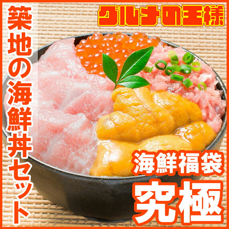 送料無料 築地の海鮮丼セット 究極 約2杯分 本マグロ大トロ特盛り200g＆無添加生うに＆北海道産イクラ＆王様のネギトロ。通が唸る本マグロを極める。【本鮪 ギフト 海鮮福袋 詰め合わせ 寿司 刺身】【smtb-T】【あす楽】