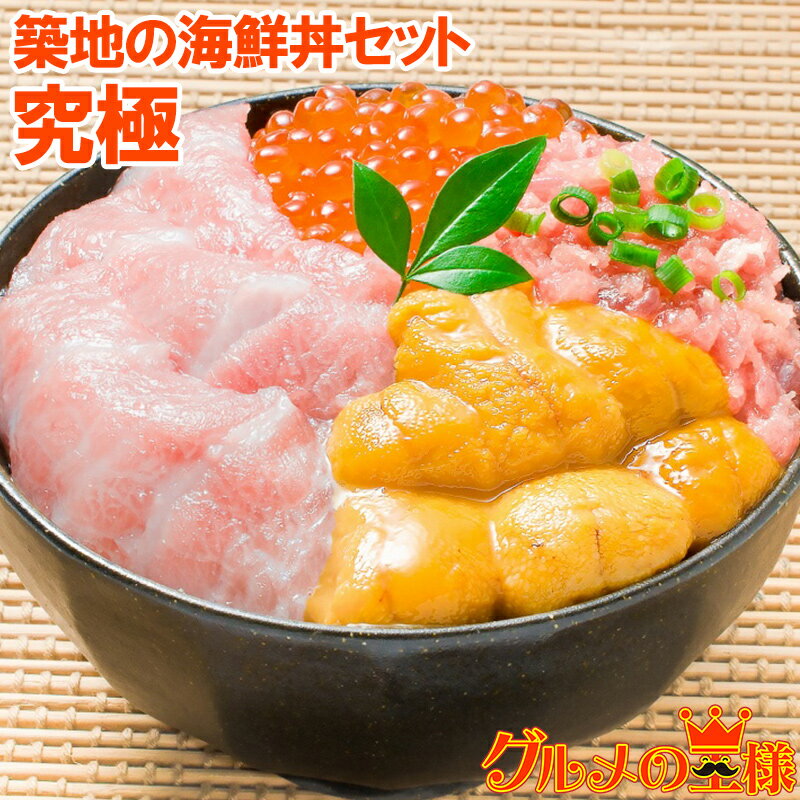 送料無料 築地の海鮮丼セット 究極 約2杯分 本マグロ大トロ特盛り200g＆無添加生うに＆北海道産イクラ＆王様のネギトロ。通が唸る本マグロを極める 本鮪 ギフト 海鮮福袋 詰め合わせ 寿司 刺身 おせち 単品おせち