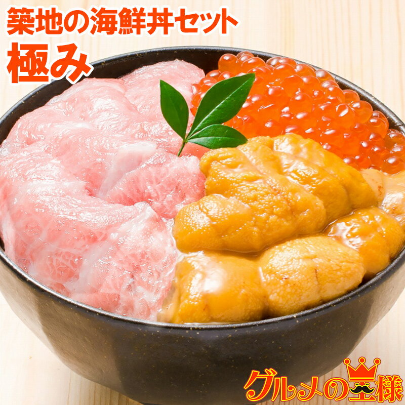 海鮮丼 送料無料 築地の海鮮丼セット 極み 約2杯分 本マグロ大トロ特盛り200g＆無添加生うに＆北海道産イクラ。通が唸る本マグロを極める。ギフトにも最適な大人気3商品 本鮪 ギフト 海鮮福袋 詰め合わせ 寿司 刺身 おせち 単品おせち【あす楽】