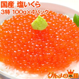 塩イクラ 400g 100g×4パック 厳選の国産3特グレードの本格塩イクラ！皮までトロける上物。ギフトに大人気！【塩いくら いくら塩漬け いくら丼 イクラ丼 海鮮丼 北海道 サーモン 鮭 築地 寿司 料理 ギフト】【smtb-T】rn