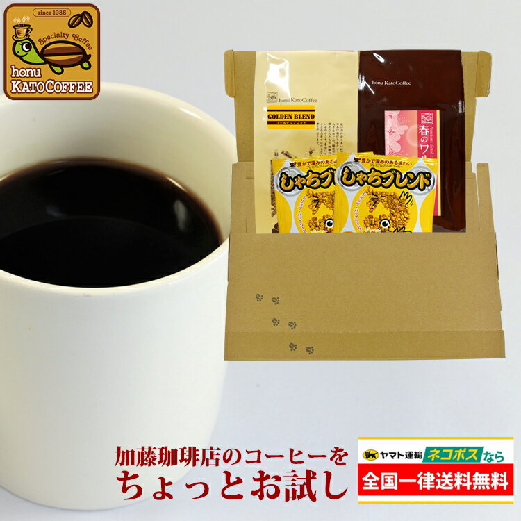 加藤珈琲店お手軽お試しセット　ネコポス(G100g・春100g・鯱DB2) /珈琲豆　粉