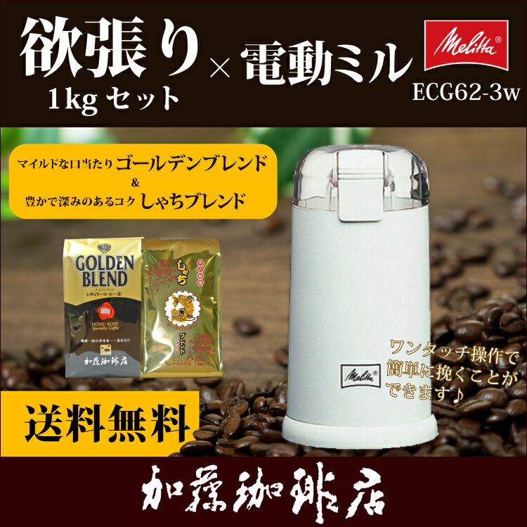 ECG62-3Wコーヒーミル付き[1kg]欲張りな珈琲福袋[G500・しゃち]　/珈琲 コーヒー 加藤珈琲店