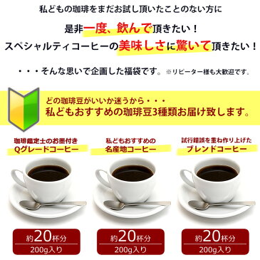 (200gVer)驚愕の珈琲福袋(夏・Qコロ・ラス/各200g)コーヒーコ-ヒ-/コーヒー豆 有名店の福袋 通販 送料無料/送料込みグルメコーヒー豆専門加藤珈琲店/珈琲豆