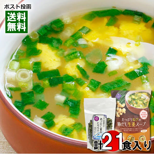 【メール便送料無料】トーノー たっぷりねぎの鶏だし生姜スープ 9人前&あごだし薫るとろろスープ 15人前 インスタントスープ詰め合わせセット