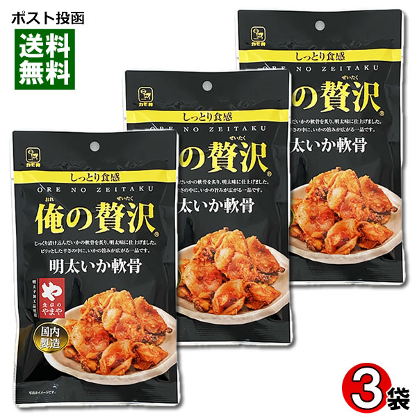 カモ井 俺の贅沢 明太いか軟骨 国内製造 48g×3袋詰め合わせセット おつまみ 珍味 海鮮 魚介 いかなんこつ 明太子味【メール便送料無料】