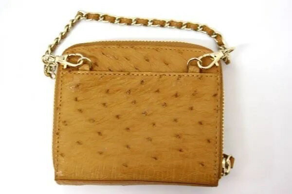 オーストリッチ革 ミニ手提げバッグ 茶色