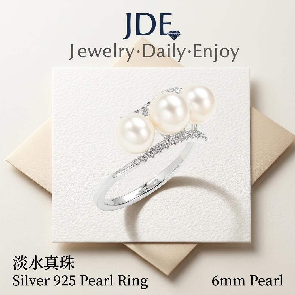 Rakuten - [JDE] パールリング レディース 指輪 3連 淡水パール 6mm 真珠 シルバー925 プラチナ仕上げ エレガント キュービックジルコニア 冠婚葬祭 入学式 卒業式 フォーマル カジュアル 普段使い 金属アレルギー対応 女性 妻 彼女 母の日 誕生日 プレゼント 記念日 ギフト